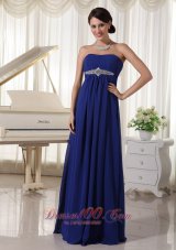 Best Royal Blue Chiffon Empire Beaded Prom Dress For Formal Evening