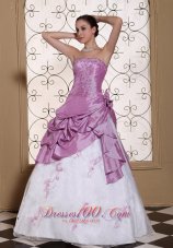 Best Hand Made Flowers Onside Embroidery With Beading Taffeta and Organza Prom Dress For 2013