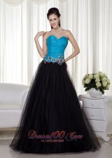 Best Blue and Black A-line Sweetheart Floor-length Taffeta and Tulle Appliques Prom Dress