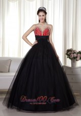 Best Black and Red A-line Sweetheart Floor-length Tulle and Taffeta Beading Prom Dress