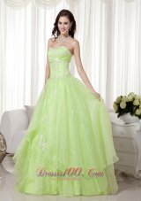 Best Yellow Green A-line Sweetheart Floor-length Organza Beading Prom Dress