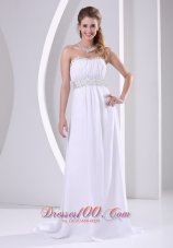 Best White Chiffon Beaded Sweep Train 2013 Prom / Evening Dress For Custom Made