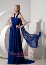 Best Cheap Sexy Navy Blue Halter top Watteau Train Prom Dress