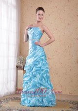 Best Aqua Blue Column/Sheath Strapless Floor-length Organza Beading Prom Dress