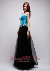 Best Black and Blue A-line Sweetheart Floor-length Tulle Appliques Prom / Evening Dress