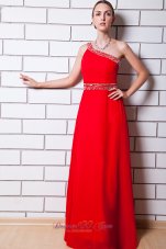 Best Red Empire One Shoulder Floor-length Chiffon Beading Homecoming Dress