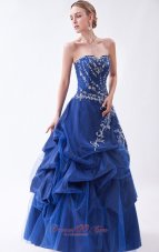 Best Blue A-line Sweetheart Prom Dress Appliques Floor-length Taffeta and Tulle