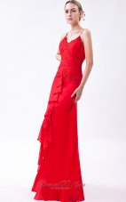 Best Red Column Straps Floor-length Chiffon Beading Homecoming Dress