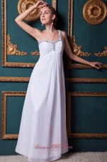 Best White Empire One Shoulder Floor-length Chiffon Beading Homecoming Dress