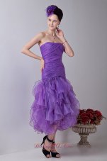 Best Lavender Mermaid Strapless Tea-length Organza Ruch Prom / Homecoming Dress