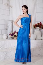 Best Royal Blue Junior Prom / Homecoming Dress Empire One Shoulder Pleat Tea-length Taffeta