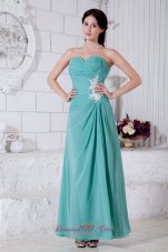 Best Turquoise Empire Sweetheart Appliques Bridesmaid Dress Ankle-length Chiffon