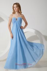 Best Baby Blue Empire Sweetheart Beading Prom / Evening Dress Floor-length Chiffon