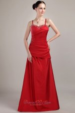 Best Wine Red Column/Sheath Spaghetti Straps Floor-length Taffeta Beading Prom Dress