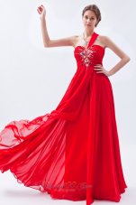 Best Red Empire One Shoulder Prom Dress Beading Floor-length Chiffon