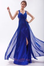 Best Royal Blue Empire Straps Floor-length Chiffon Beading Prom Dress