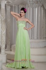 Best Custom Made Yellow Green Prom Dress Empire Strapless Beading Brush Train Chiffon