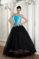 Best The Brand New Style Baby Blue and Black A-line Sweetheart Prom Dress Tulle Appliques Floor-length
