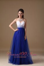 Best White and Royal Blue Sweetheart Prom Dress Floor-length