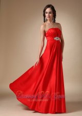 Best Wine Red A-line Strapless Floor-length Satin Beading Prom Dress