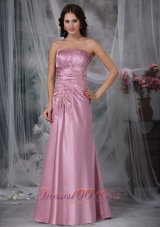 Clearence Rose Pink Column Strapless Floor-length Appliques Taffeta Prom Dress