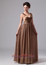 Clearence Brown V-neck Prom Dress For Custom Made Satin and Chiffon In Blairsville Georgia