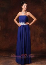 Clearence Blue Chiffon Appliques Decorate Waist Strapless Custom Made 2013 New Arrival Prom Gowns With Lace Up Back