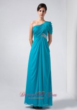 Clearence Beautiful Teal Column One Shoulder Homecoming Dress Ankle-length Chiffon Beading