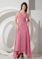 Clearence Customize Empire V-neck Beading Prom Dress Ankle-length Chiffon