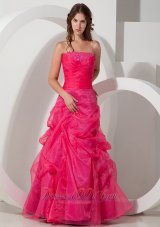 Clearence Customize Hot Pink A-line Strapless Beading Prom Dress Floor-length Organza
