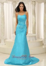 Clearence Aqua Blue Spaghetti Straps Plus Size Prom Dress For Celebeity Appliques Custom Made