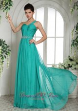 Clearence Wholesale Turquoise One Shoulder Prom Celebrity Dress With Ruch and Beading In Ohio
