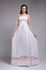Clearence Sweet Empire Strapless Floor-length Chiffon Ruch and Beading White Prom Dress