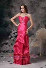 Clearence Remarkable Hot Pink Column Sweetheart Prom Dress Taffeta Beading Floor-length