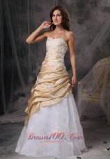 Clearence Sweet Champagne and White Sweetheart Prom Dress Appliques Floor-length