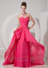 Clearence Cheap Coral Red Empire Sweetheart Prom Dress Chiffon Brush Train