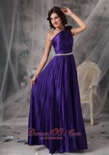 Clearence Pretty Purple Empire One Shoulder Prom Dress Elastic Woven Satin Beading Floor-length