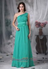 Clearence Custom Made Turquoise Column Evening Dress One Shoulder Chiffon Beading Floor-length