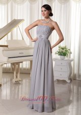 Clearence Simple Grey Empire Empire Modest Dress With Ruch and Beading Chiffon