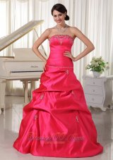 Clearence Custom Made Taffeta Hot Pink  A-line Appliques With Beading Plus Size Prom Dress With Pick-ups