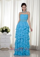 Clearence Light Blue Prom Dress Empire Strapless Chiffon Beading