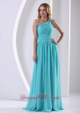 Clearence One Shoulder Ruched Bodice Aque Blue Bridesmaid Dress For Wedding Party