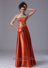 Clearence Beading Strapless Column Taffeta Floor-length Prom Dress Rust Red