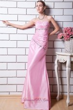 Clearence Baby Pink Column Sweetheart Prom Dress Taffeta Beading Floor-length
