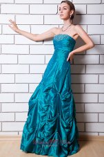 Clearence Teal A-line Strapless Floor-length Taffeta Beading Prom Dress