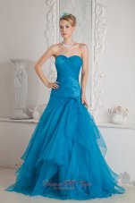 Clearence Low Price Teal Color Mermaid Prom Dress Sweetheart Brush Train Appliques