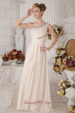 Clearence Champagne Empire One Shoulder Floor-length Chiffon Beading and Ruch Prom Dress