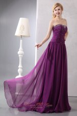 Clearence New Purple Empire Strapless Beading Mother Of The Bride Dress Brush Train Chiffon