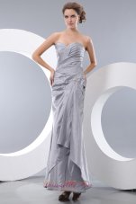 Clearence Unique Gray Column Sweetheart Prom Dress Ankle-length Taffeta Ruch and Beading