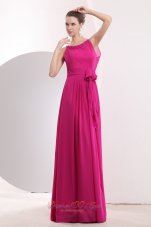 Clearence Modest Hot Pink Empire Prom Dress Bateau Chiffon Sash Floor-length